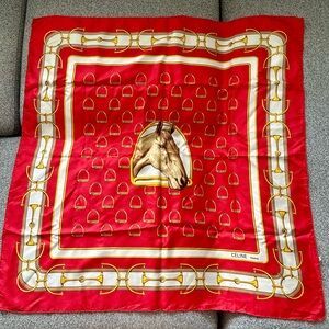 Celine Red and Gold Horse Motif Scarf